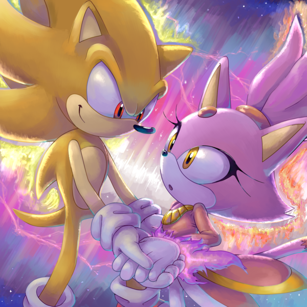 sonic the hedgehog, blaze the cat, super sonic, and burning blaze (sonic and 1 more) drawn by nenikat