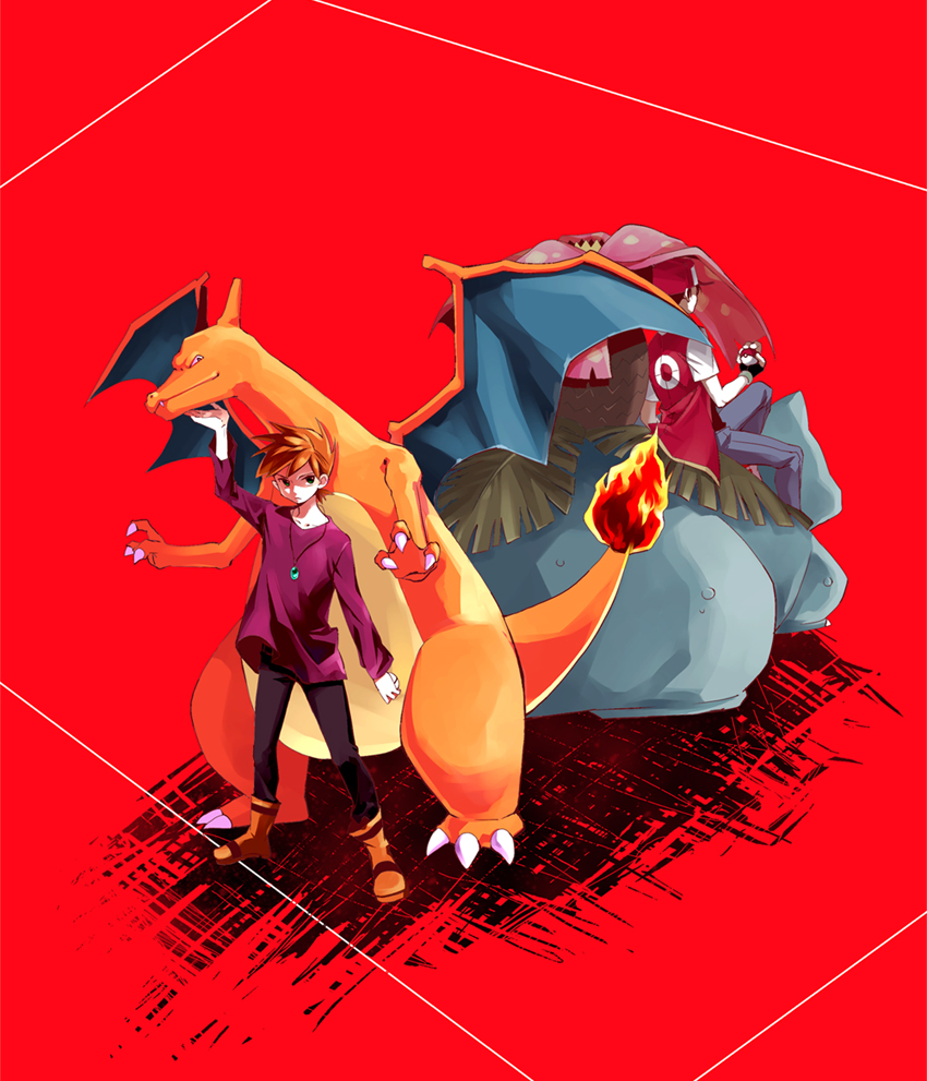 red, blue oak, charizard, and venusaur (pokemon and 1 more) drawn by tarteap