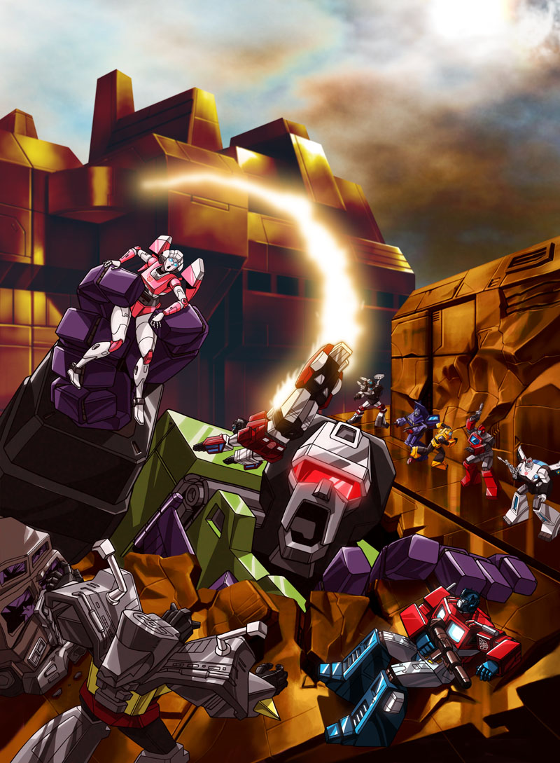 optimus prime, arcee, bumblebee, grimlock, ironhide, and 5 more (marvel and 3 more) drawn by makoto_ono