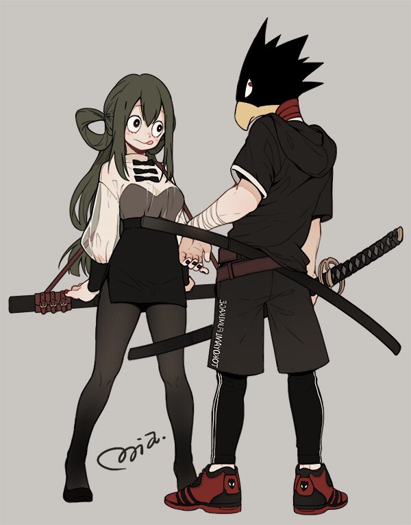asui tsuyu and tokoyami fumikage (boku no hero academia) drawn by mia0309
