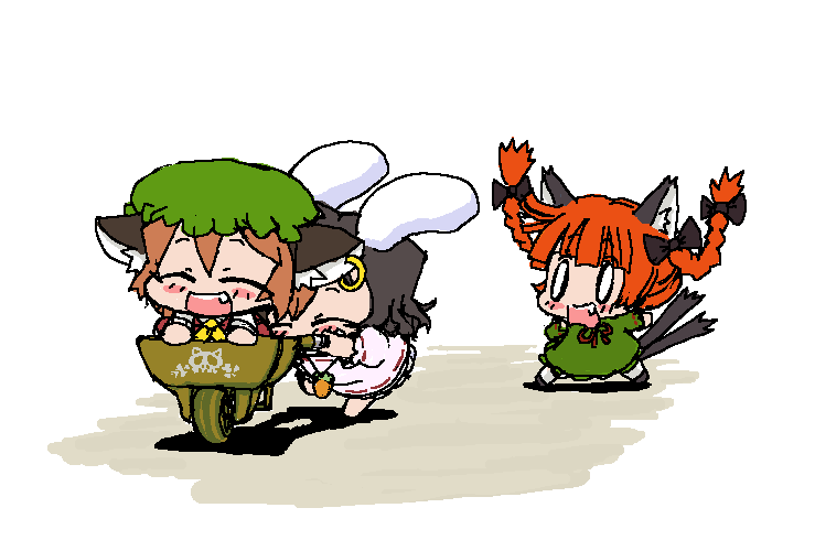 kaenbyou rin, chen, and inaba tewi (touhou) drawn by baku_taso
