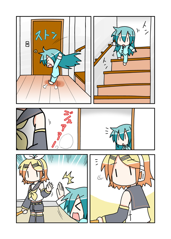 hatsune miku, kagamine rin, and chibi miku (vocaloid) drawn by minami_(colorful_palette)