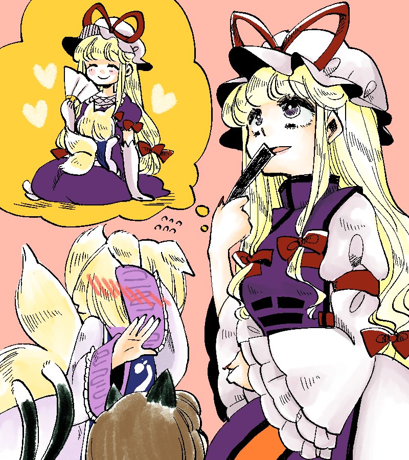 yakumo yukari, yakumo ran, and chen (touhou) drawn by komaku_juushoku