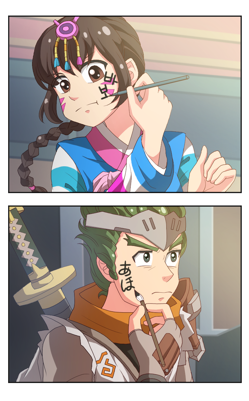 d.va, genji, and young genji (overwatch and 2 more) drawn by wb_(dl4239dl)