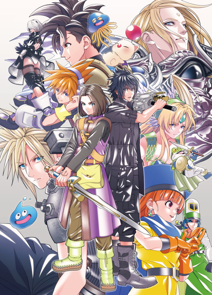 cloud strife, 2b, moogle, slime, riesz, and 9 more (final fantasy and 14 more) drawn by ko102k1