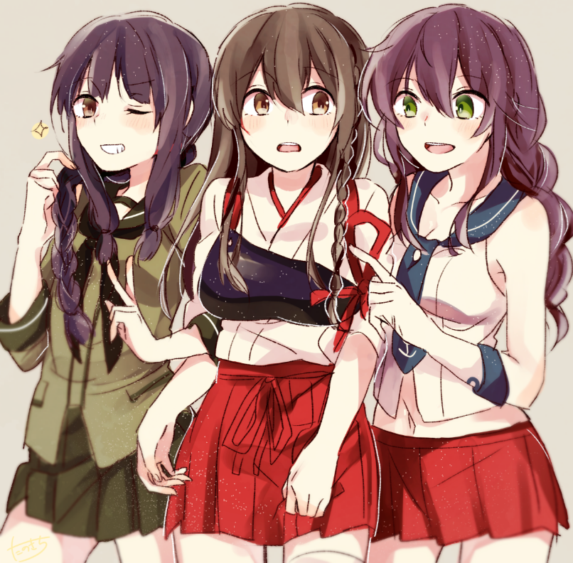 akagi, kitakami, and noshiro (kantai collection) drawn by tanoki_(mituguma)