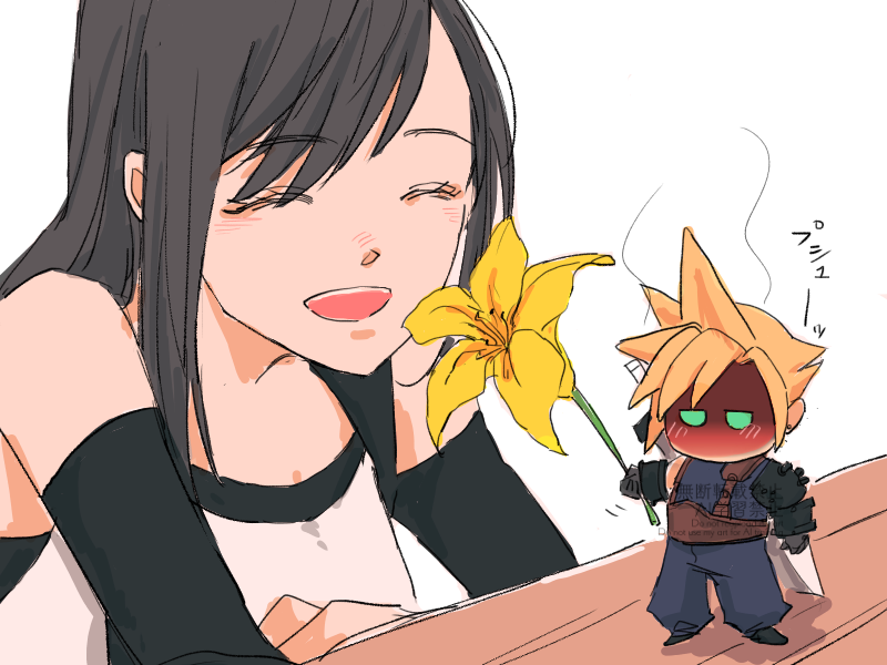 tifa lockhart, cloud strife, and astro bot (final fantasy and 3 more) drawn by litter7th