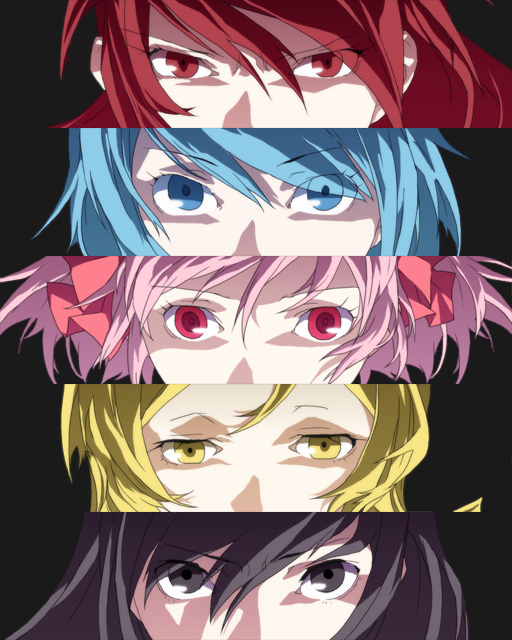 akemi homura, kaname madoka, miki sayaka, sakura kyoko, and tomoe mami (mahou shoujo madoka magica and 2 more) drawn by jouhei
