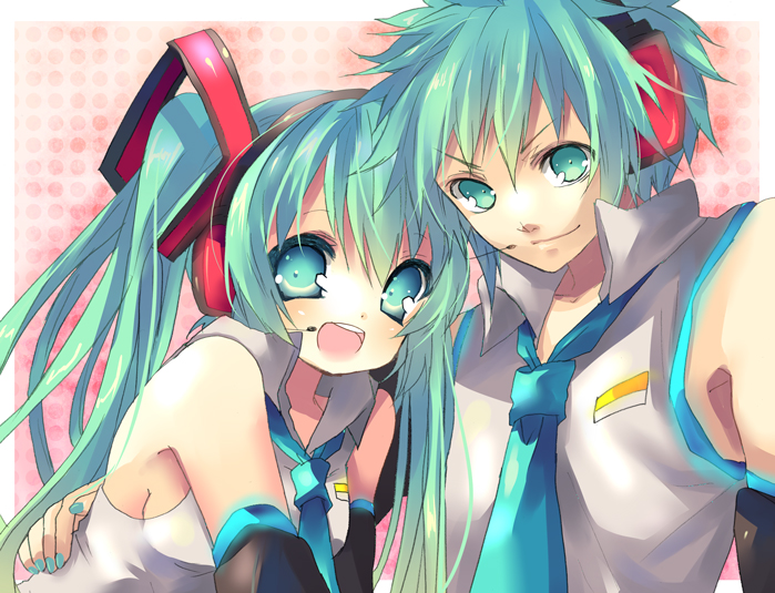 hatsune miku and hatsune mikuo (vocaloid) drawn by kosuzume
