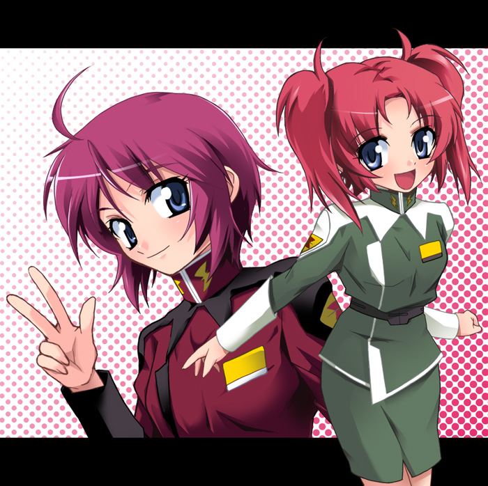lunamaria hawke and meyrin hawke (gundam and 2 more) drawn by nippori