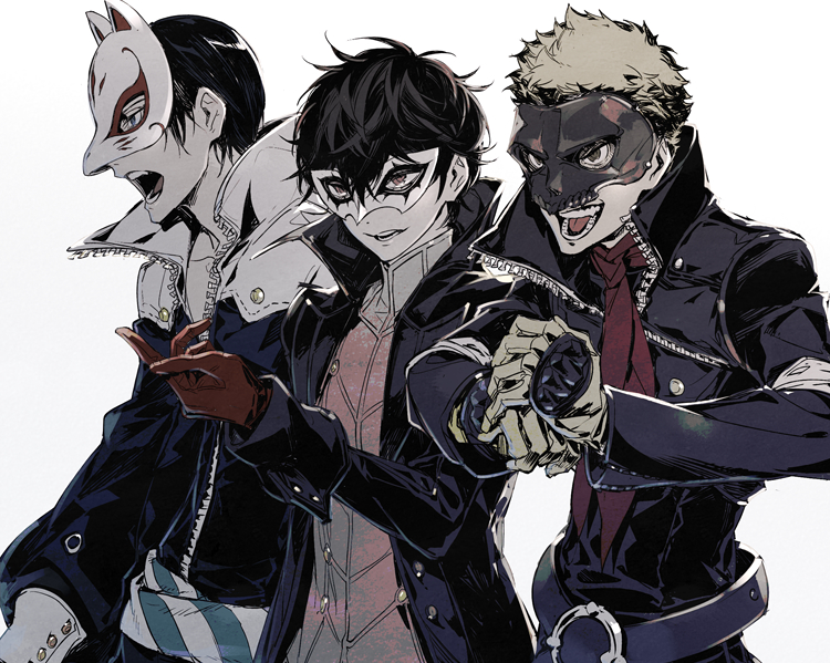 amamiya ren, joker, sakamoto ryuuji, kitagawa yuusuke, fox, and 1 more (persona and 1 more) drawn by koto_(gamelife506)