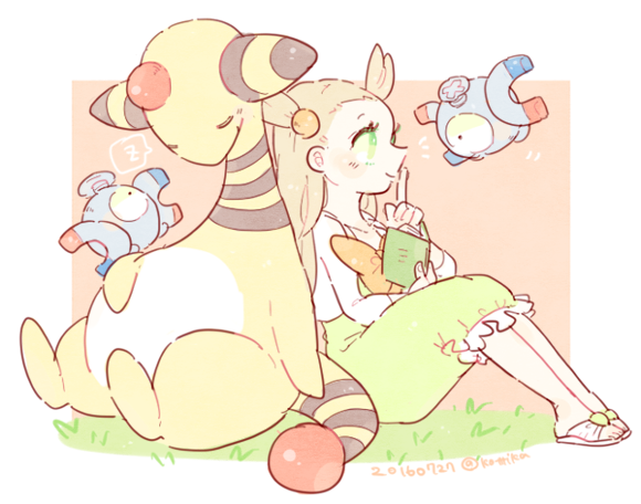magnemite, jasmine, and ampharos (pokemon and 1 more) drawn by katiko
