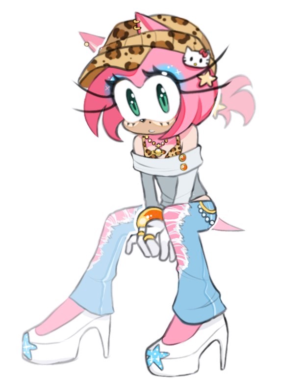 amy rose and hello kitty (sonic and 2 more) drawn by mochimochili