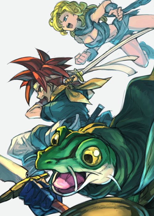 crono, ayla, and frog (chrono trigger) drawn by hungry_clicker