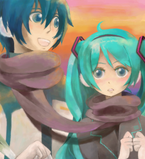 hatsune miku and kaito (vocaloid) drawn by sato_(sa10cho)