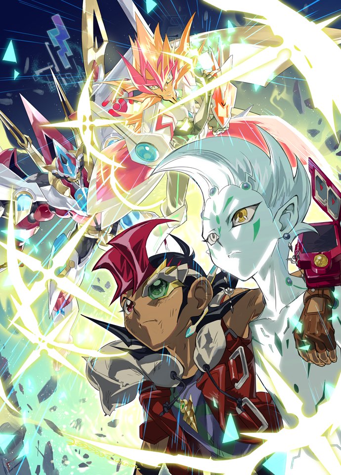 tsukumo yuma, astral, number 39 utopia, and number c39 utopia ray victory (yu-gi-oh! and 1 more) drawn by e_volution