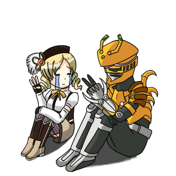 tomoe mami and kamen rider scissors (mahou shoujo madoka magica and 2 more) drawn by fia_(fia614)