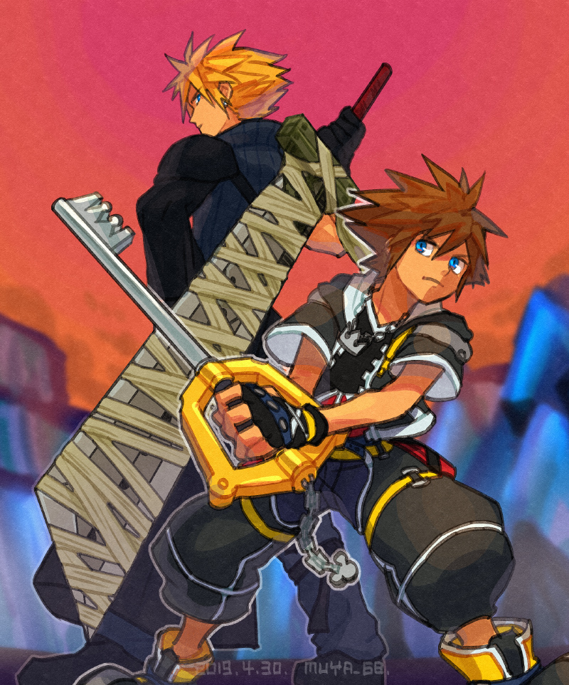 cloud strife and sora (kingdom hearts and 1 more) drawn by skyloop19