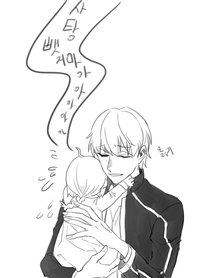artoria pendragon, saber, and gilgamesh (fate and 1 more) drawn by jisue10