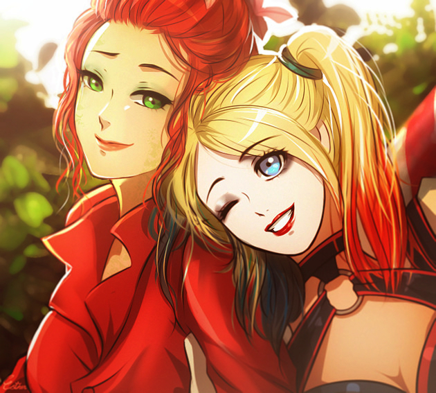 harley quinn and poison ivy (dc comics and 2 more) drawn by esther_shen