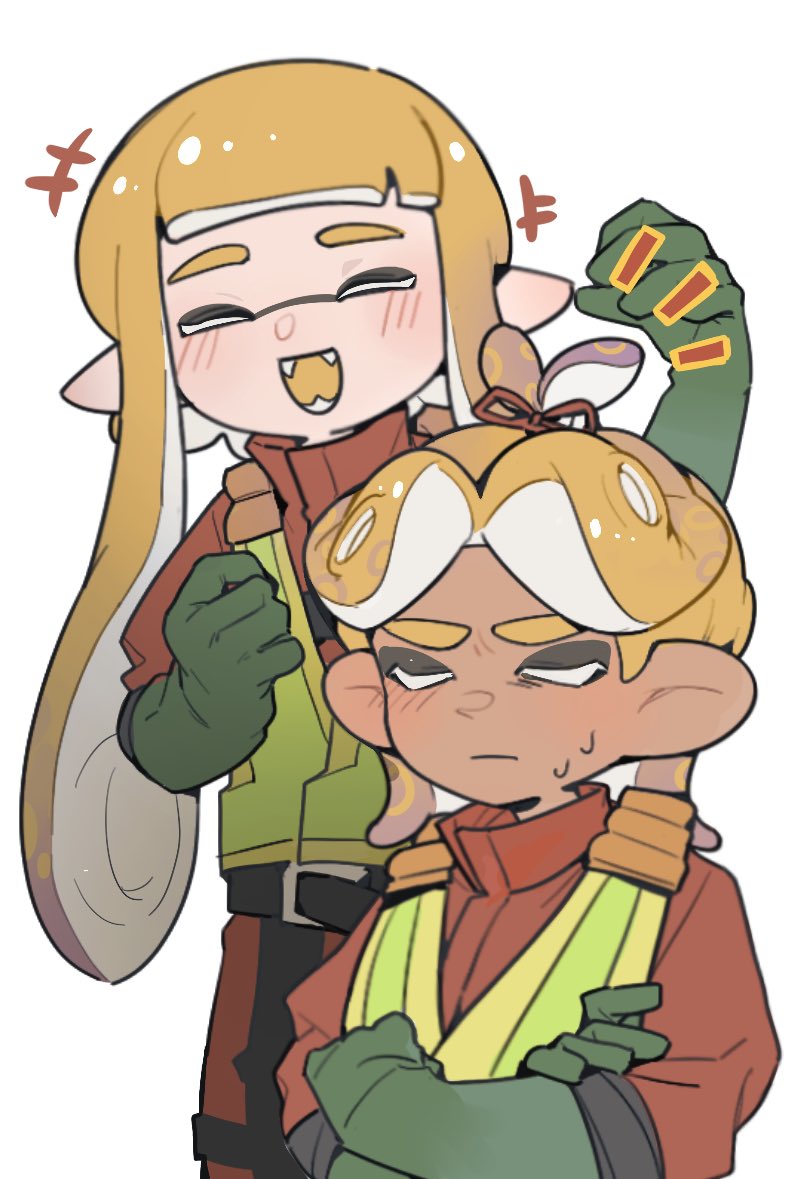 inkling player character, inkling girl, octoling player character, and octoling boy (splatoon) drawn by salted_whale