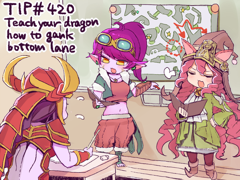 lulu, tristana, shyvana, dragon trainer tristana, and dragon trainer lulu (league of legends) drawn by nisimorou