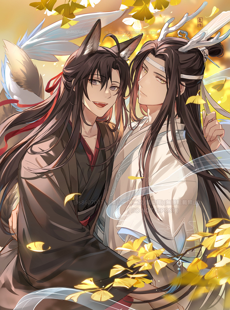 wei wuxian and lan wangji (modao zushi) drawn by usagishi