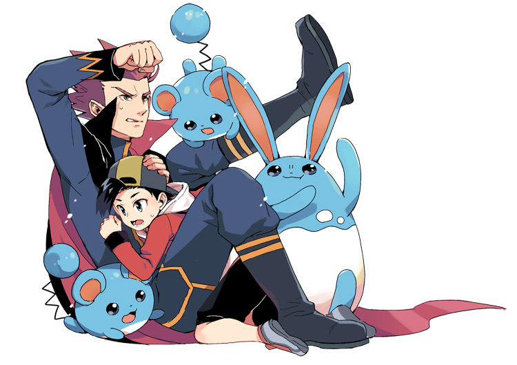 ethan, lance, marill, and azumarill (pokemon and 1 more) drawn by xichii