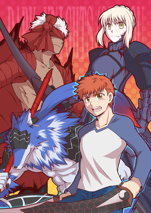 artoria pendragon, emiya shirou, saber alter, cu chulainn, and archer (fate and 2 more) drawn by yuemaru