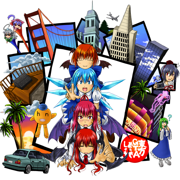 remilia scarlet, izayoi sakuya, kochiya sanae, cirno, shameimaru aya, and 3 more (touhou and 3 more) drawn by ragi_(schrdngr)