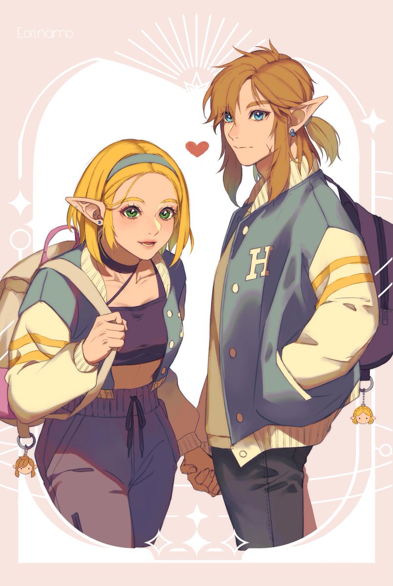 link and princess zelda (the legend of zelda and 2 more) drawn by eorinamo