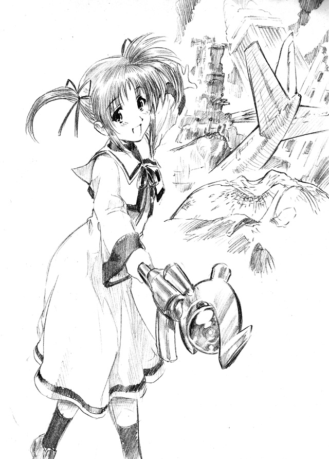 takamachi nanoha and raising heart (lyrical nanoha and 2 more) drawn by henshako