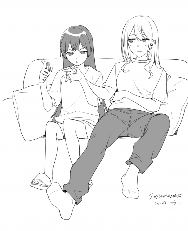 tsukino mito and higuchi kaede (nijisanji) drawn by soramame_(corndog)