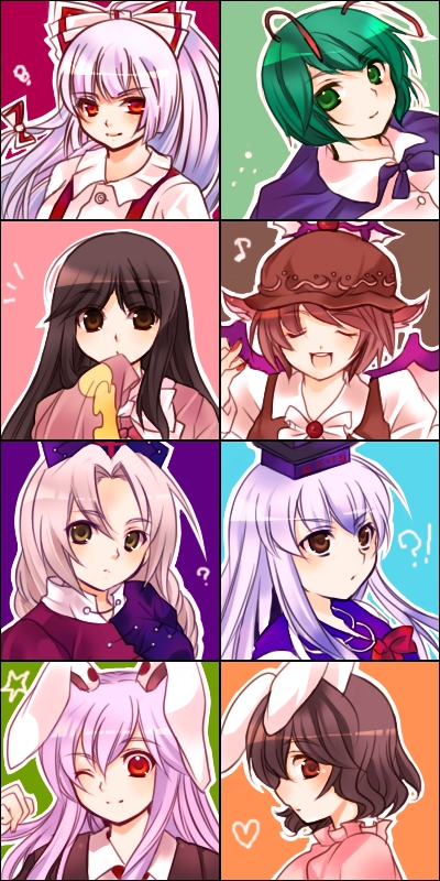 reisen udongein inaba, fujiwara no mokou, kamishirasawa keine, houraisan kaguya, mystia lorelei, and 3 more (touhou) drawn by n-mix
