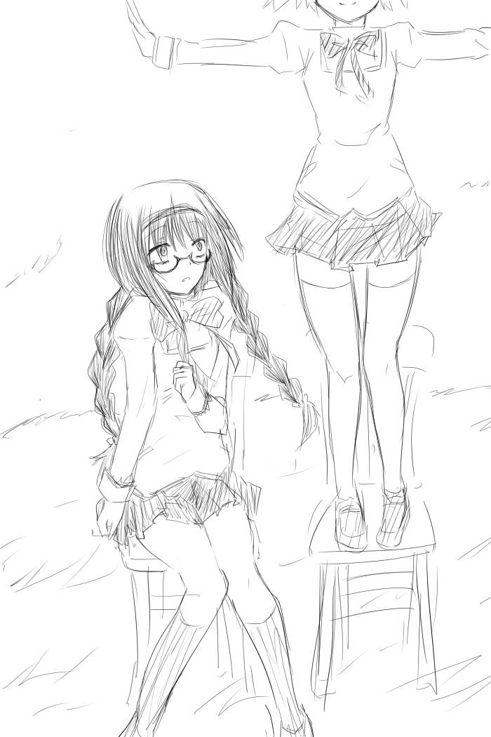 akemi homura and kaname madoka (mahou shoujo madoka magica and 1 more) drawn by sakusyaretsuden