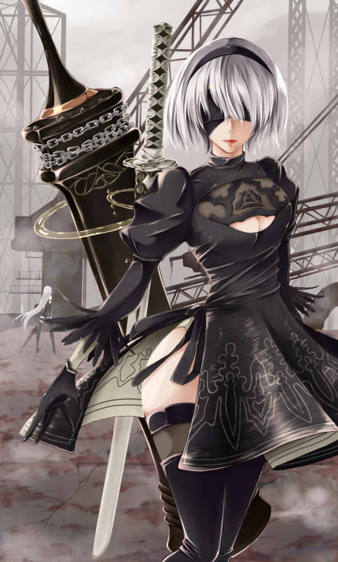 2b and a2 (nier and 1 more) drawn by hiba_(p-p-purin)