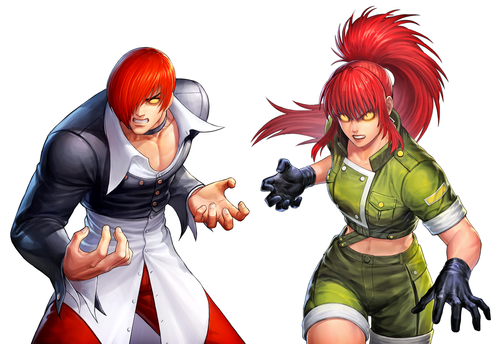 The King Of Fighters 2002: Unlimited Match Iori Yagami Leona Heidern Orochi  PNG - anime, black hair, brown hair, charac…