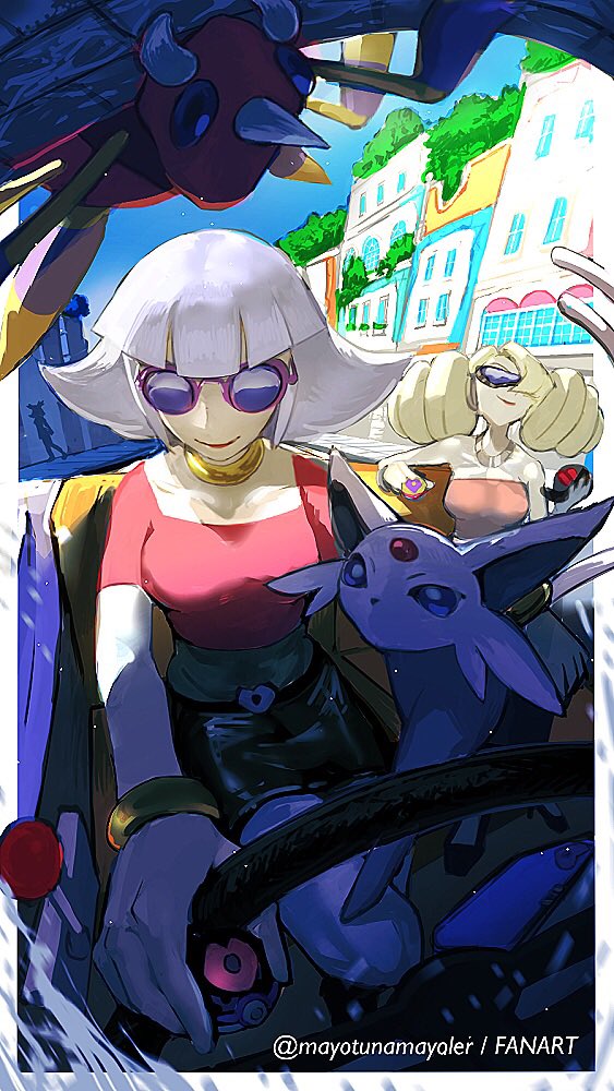 espeon, ariados, bianca, annie, and oakley (pokemon and 1 more) drawn by mayotsunamayo