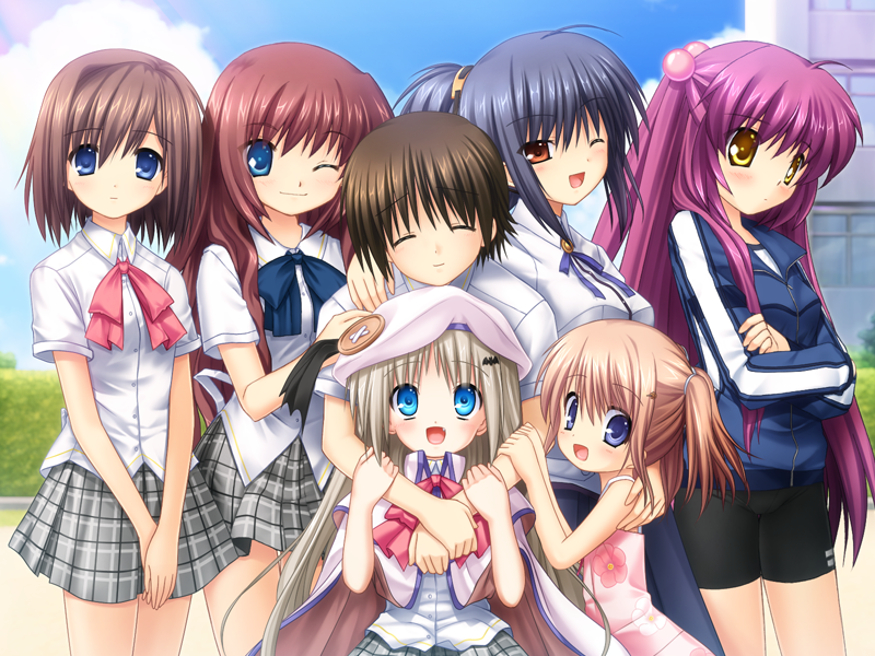 noumi kudryavka, naoe riki, futaki kanata, a-chan, arizuki shiina, and 2 more (little busters! and 1 more) drawn by hinoue_itaru and na-ga