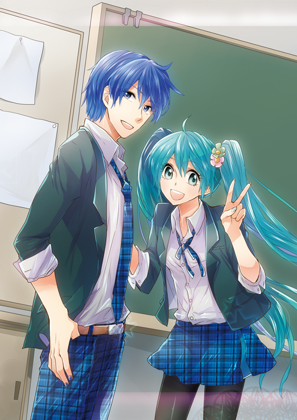 hatsune miku and kaito (vocaloid) drawn by irono_(irtyu)