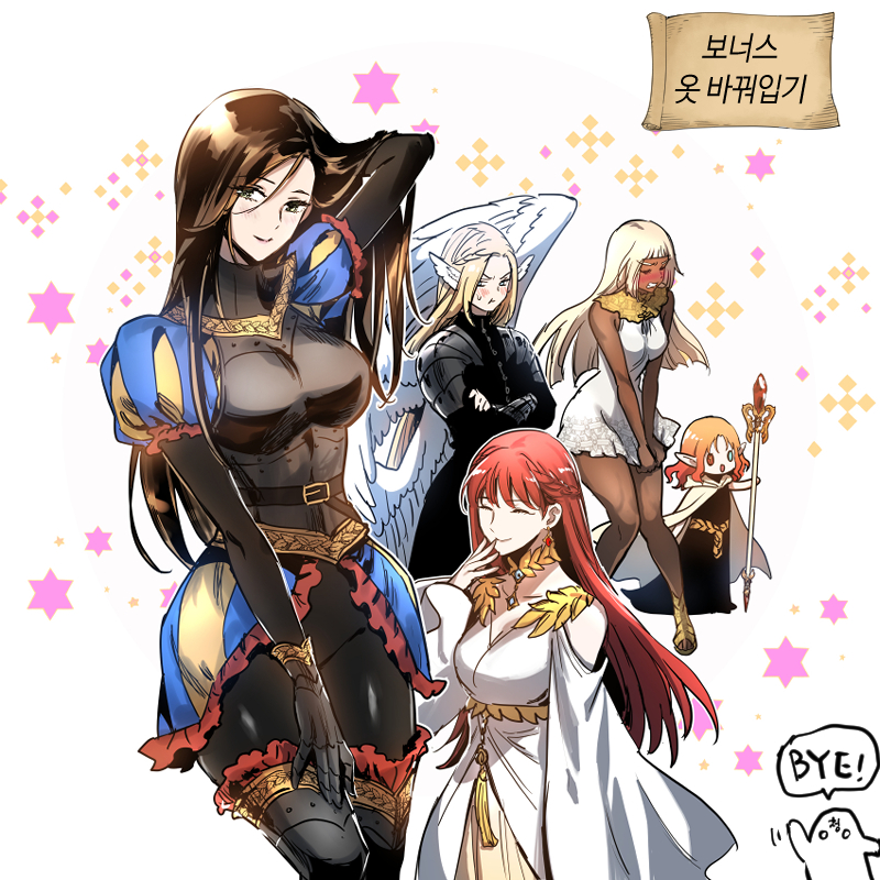 altair, mercedes, leah testerossa, ophelia amleth, and kiara (reincarnation of the suicidal battle god) drawn by cheongdam