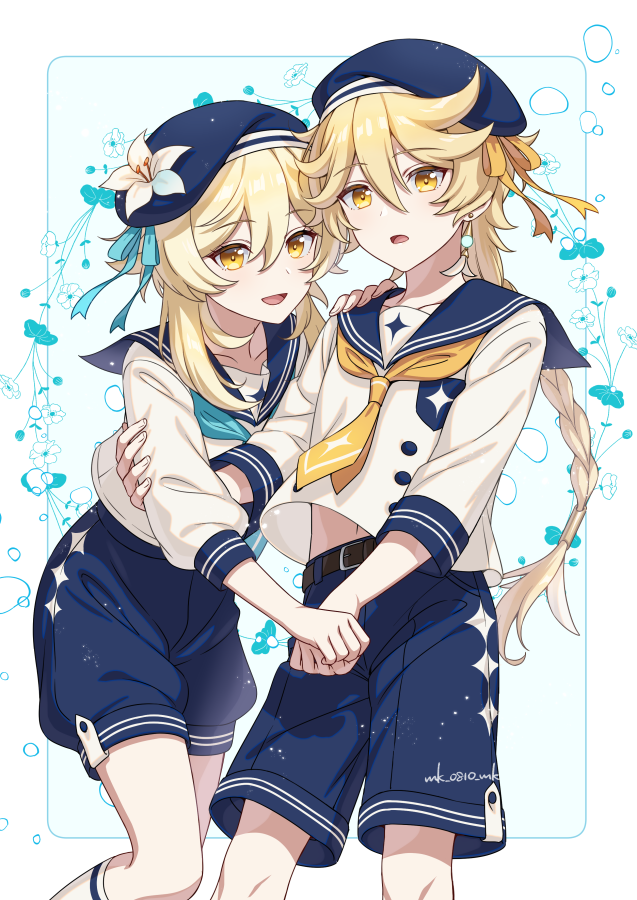 lumine and aether (genshin impact) drawn by ar_(rikuesuto)