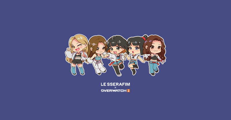 kim chae-won, huh yun-jin, nakamura kazuha, miyawaki sakura, and hong eun-chae (overwatch and 2 more)