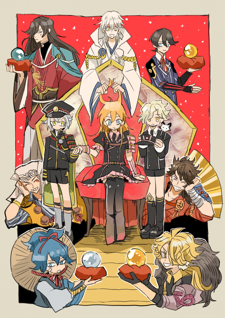 tsurumaru kuninaga, midare toushirou, izumi-no-kami kanesada, horikawa kunihiro, hotarumaru, and 7 more (touken ranbu) drawn by sahau228