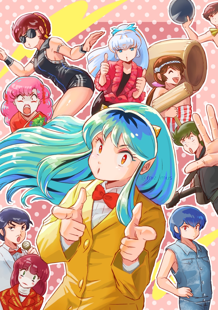 lum, moroboshi ataru, ran, miyake shinobu, benten, and 15 more (real life and 1 more) drawn by miz_mus