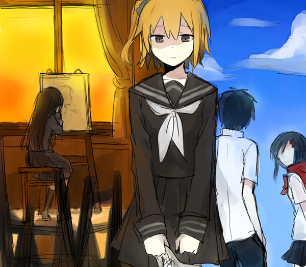 tateyama ayano, kisaragi shintarou, and kisaragi momo (kagerou project and 1 more) drawn by aaniko