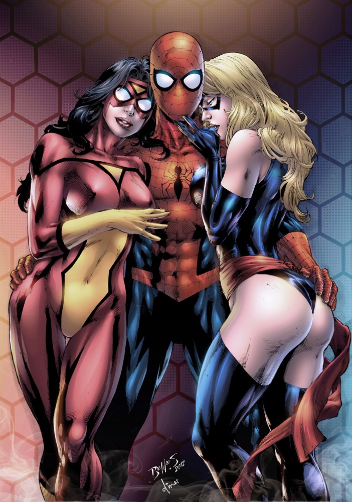 spider-man, ms. marvel, carol danvers, spider-woman, and jessica drew (marvel and 1 more) drawn by claudinei_ribeiro and ed_benes