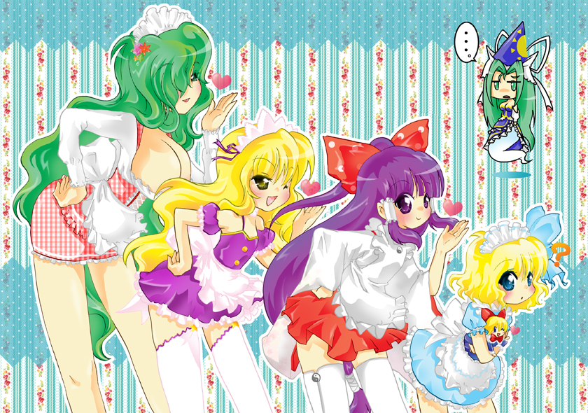 hakurei reimu, kirisame marisa, alice margatroid, kazami yuuka, shanghai doll, and 1 more (touhou) drawn by ichigo_(strawberry)