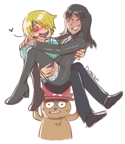 nico robin, sanji, and tony tony chopper (one piece) drawn by fenecsin
