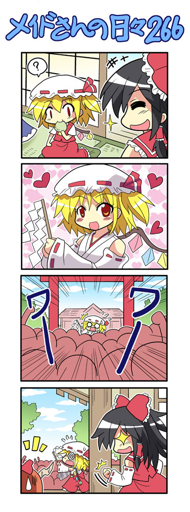hakurei reimu, flandre scarlet, and ibuki suika (touhou) drawn by colonel_aki